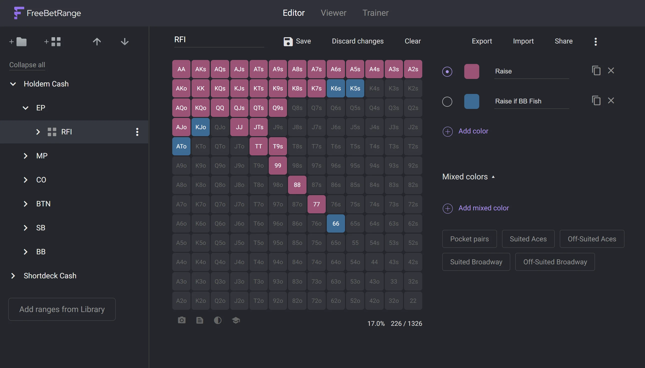Freebetrange - poker preflop range builder and trainer