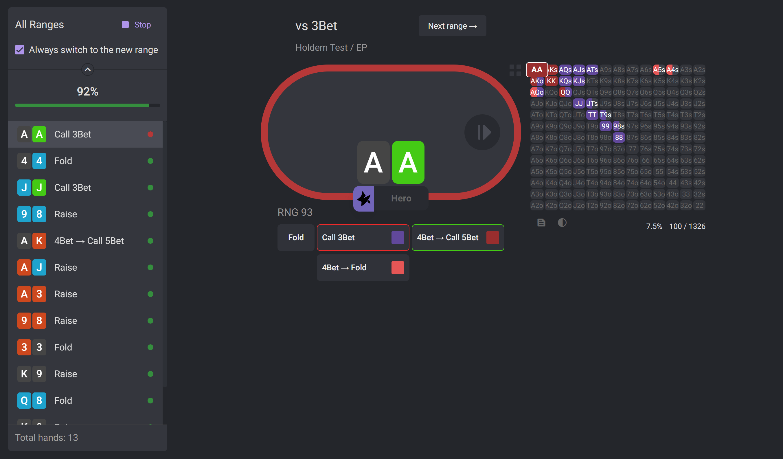 Freebetrange poker preflop trainer
