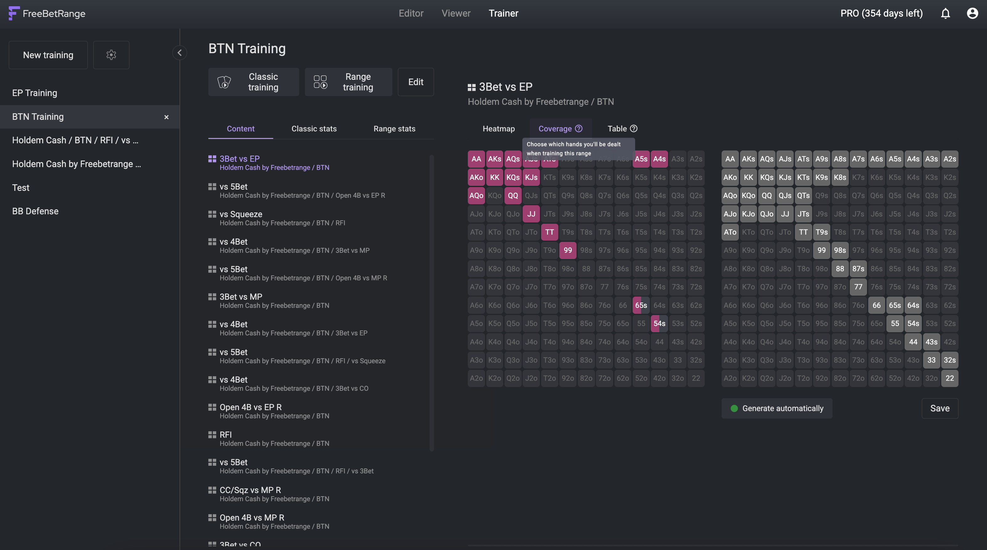 Preflop Trainer: Coverage and Table Settings