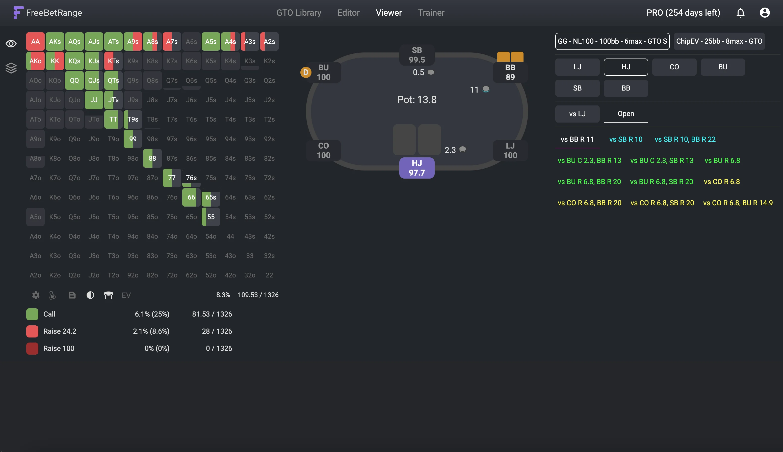 Poker Range Viewer: Table View